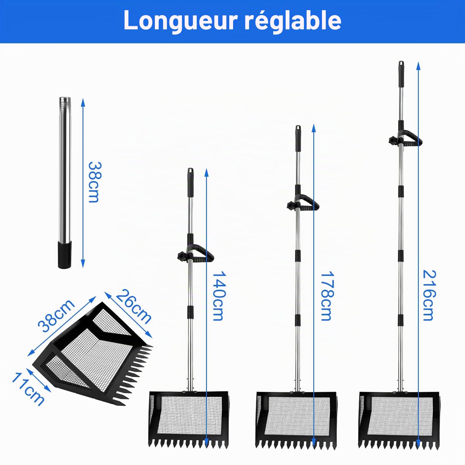 Pelle Crotte Poule Manche en Caoutchouc, Pelle à Litière pour Chat en Alliage D'aluminium de 170 cm de Long, Pelle à Fumier de Poulet avec Grande Tête, Adaptée aux Poulaillers