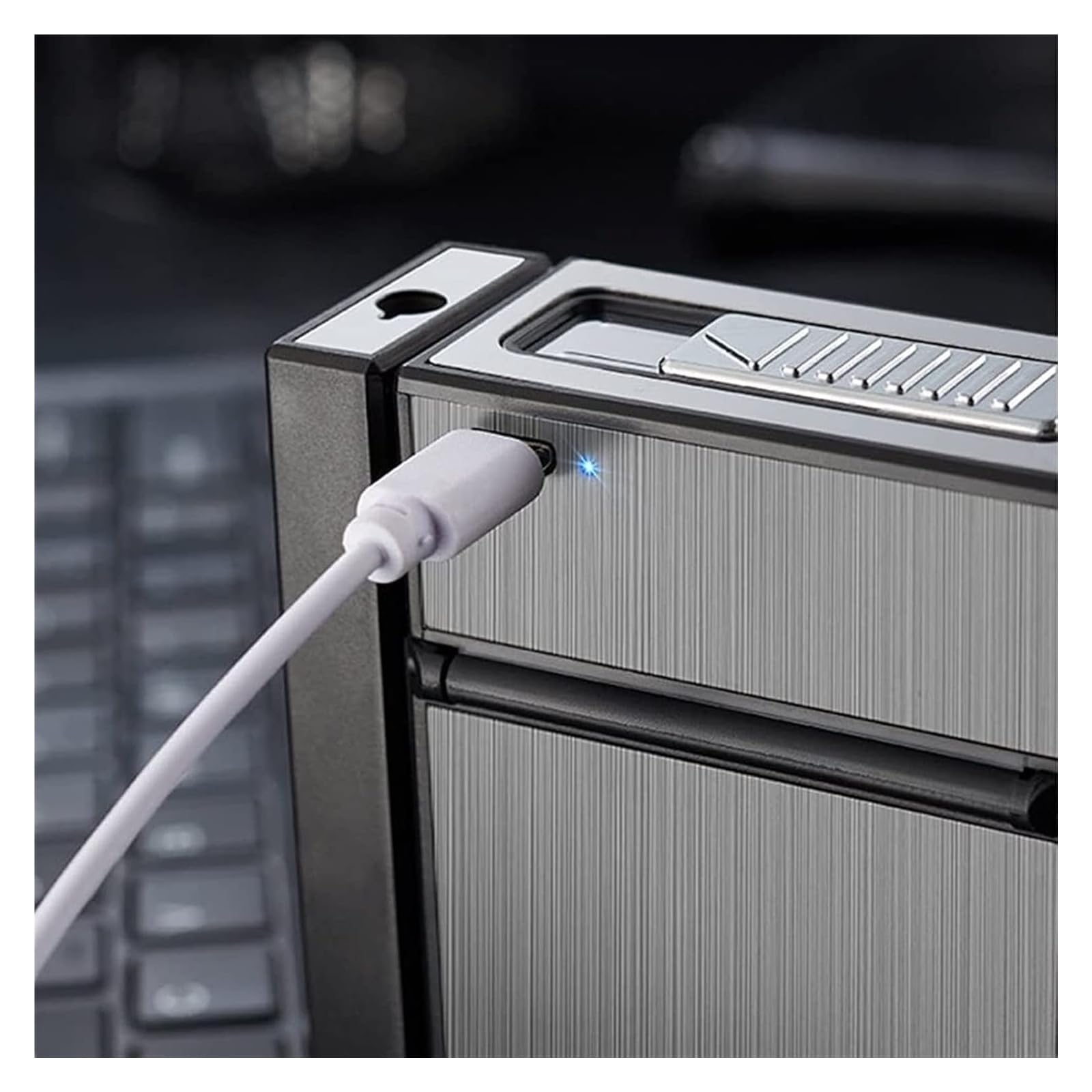 Papierośnica Metalowe papierosy King Size, przenośne opakowanie 20 sztuk i wiatroodporne etui na, bezpłomieniowa zapalniczka elektryczna z możliwością ładowania przez USB, gadżet 3 w 1 do palenia