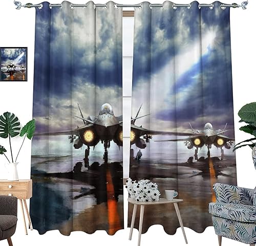 Miniatura 3 de Cortinas opacas modernas de avión de combate ultra suaves, decoración de dormitorio de niños, estampado de luchador, aislamiento térmico, reducción