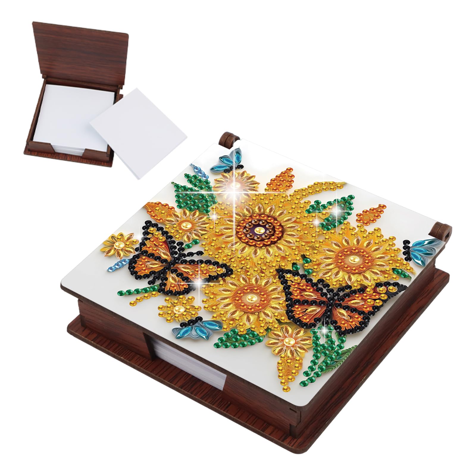 JICFDAO Diamond Painting Note Box with 100 Sheets 11 x 11 cm Diamond Painting Note Box Desk Sticky Notes Holder DIY Notes Box Wooden Mosaic Kits for Adults Beginners Gift Sunflower