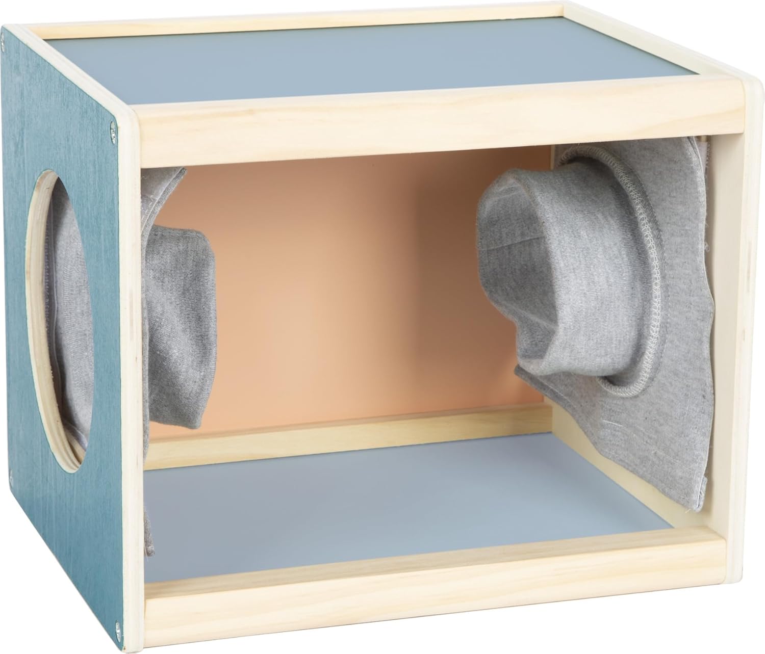 Small Foot Sensation Box 'Sensory' Sensory Game for Sensing Objects, 3+, 25 x 20 cm, Blue, Wood, 1x Box, 1x Velcro Cuffs, 9x Objects