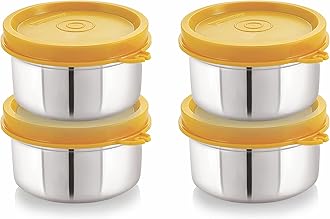 Stainless Steel Airtight Container | Leak Proof Container/Storage/Lunch Box with Lid | BPA Free, Durable & Rust-Proof | SL-22-set of 4, 250ml each, Yellow