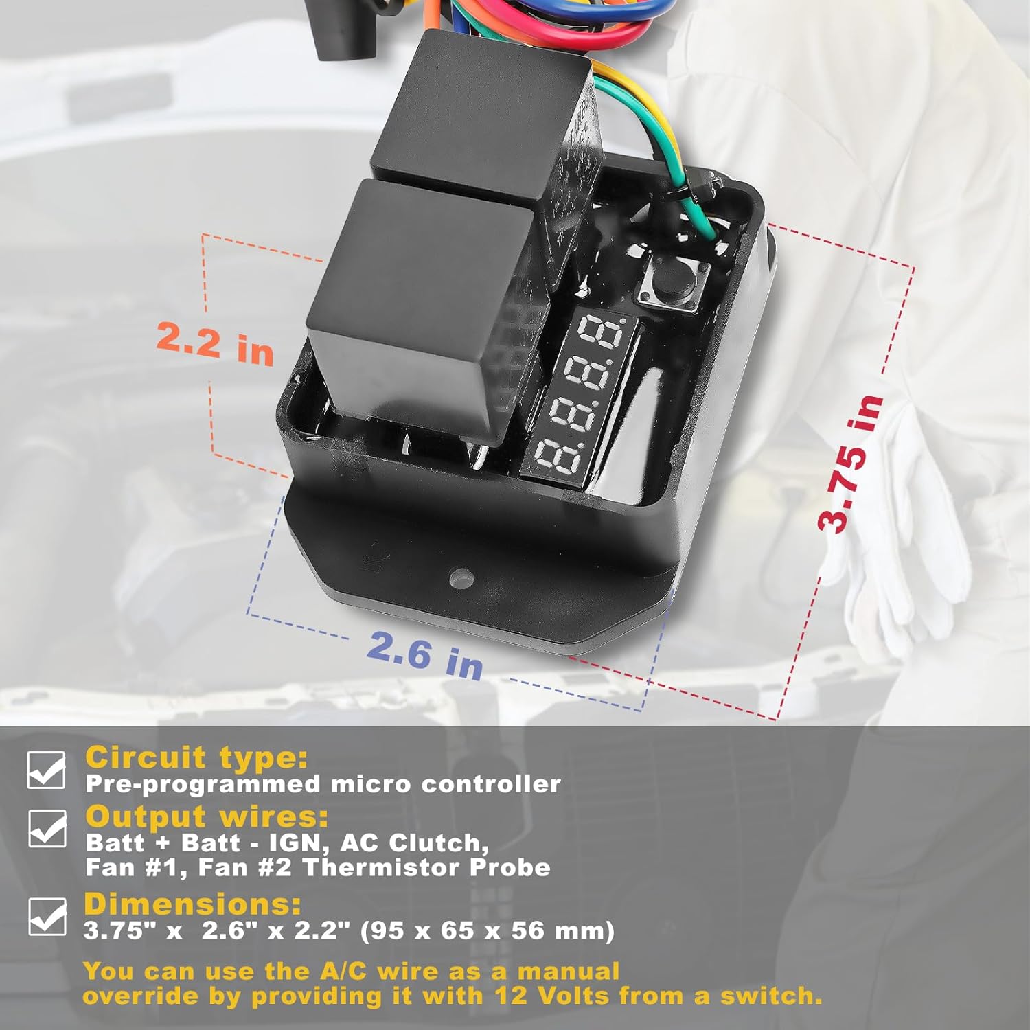 Digital Radiator Fan Controller Swith 12V and 24V, Adjustable Temperature Range Dual Electric Fan Controller Thermatic Fan Switch Kit Replace # 0444