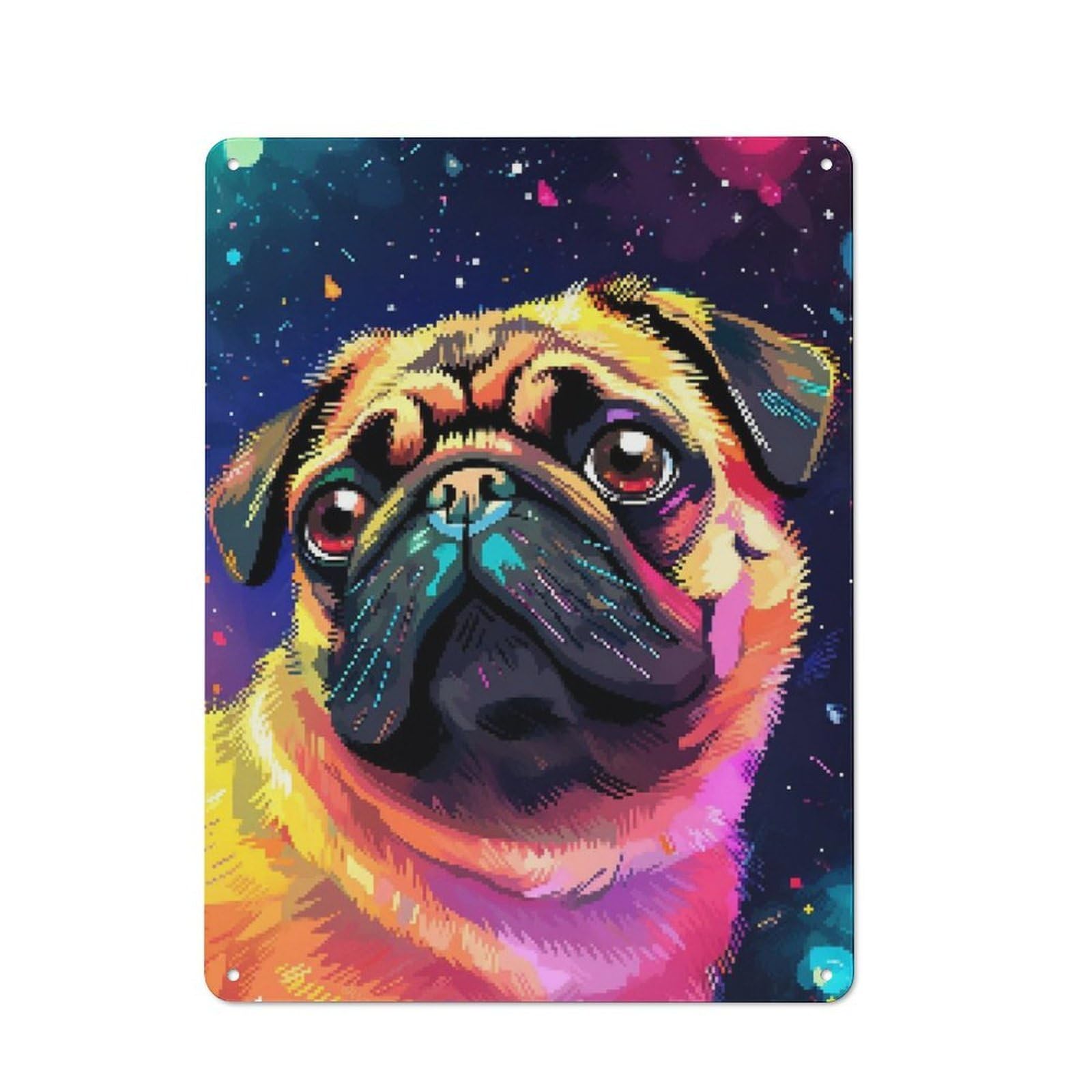 Junmoney Inspiring Pug Pixel Art Metal Wall Sign 40X30cm Featuring For Bar Or Restaurant, For Bar Decor Enthusiasts