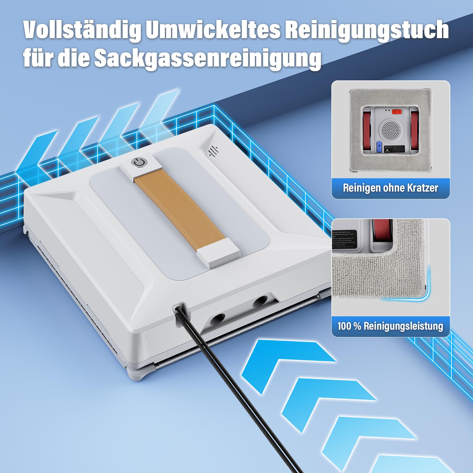 Ehomfory Fensterputzroboter mit Fernbedienung, 6000PA Starke Saugkraft, Automatischem Wasserstrahl mit 100ML Tank, Intelligente Routenplanung, Kantenerkennung, Geeignet für alle Glatten Oberflächen