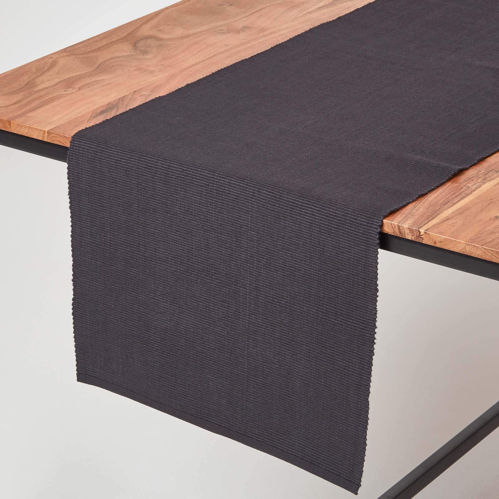 Homescapes Black Cotton Plain Table Runner In