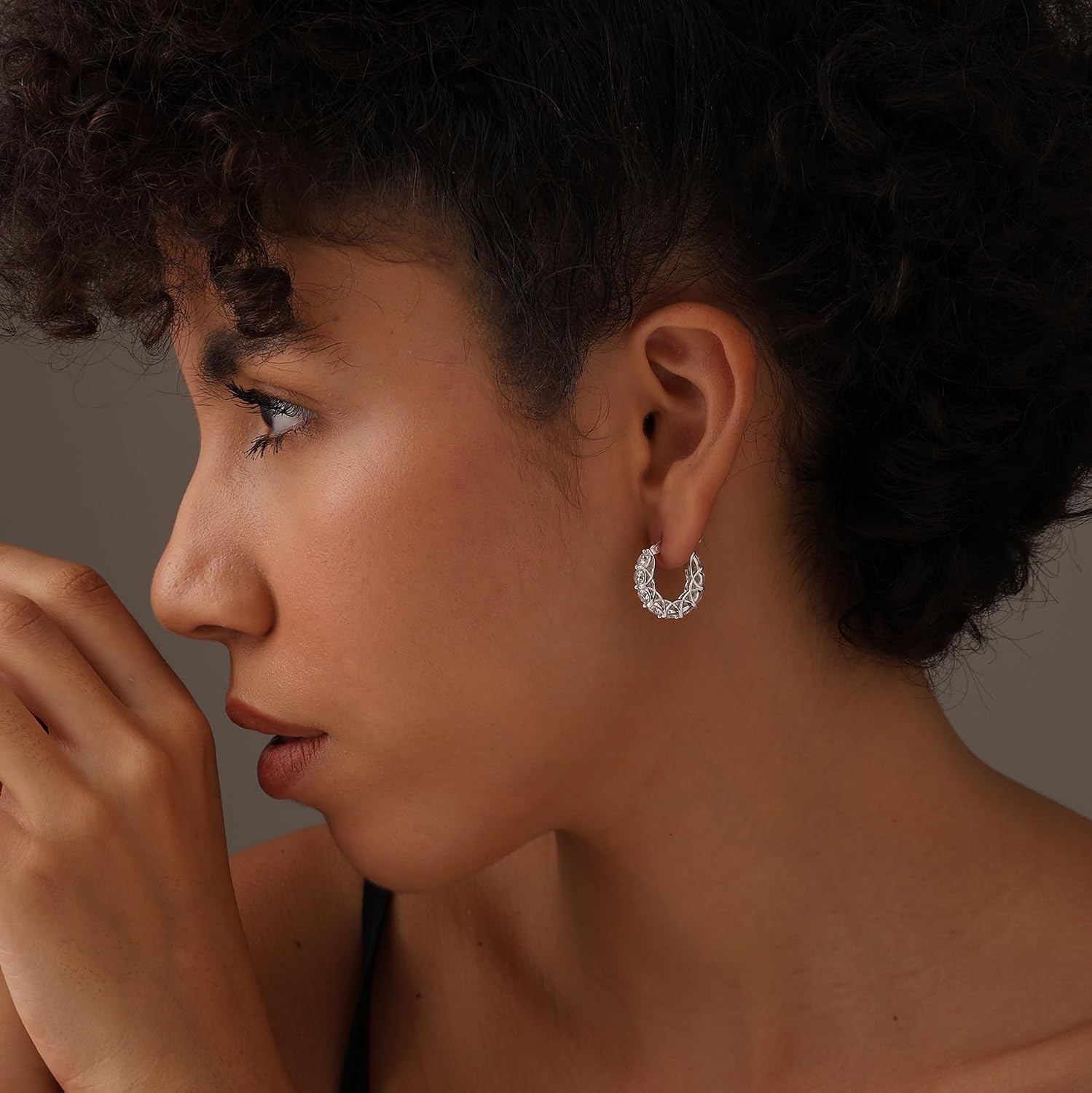 LeCalla 925 Sterling Silver Cubic Zirconia Hoop Earrings | Silver Small Chunky CZ Hoop Earrings | Hypoallergenic Round Click-Top Earring Hoops for Women - Image 3