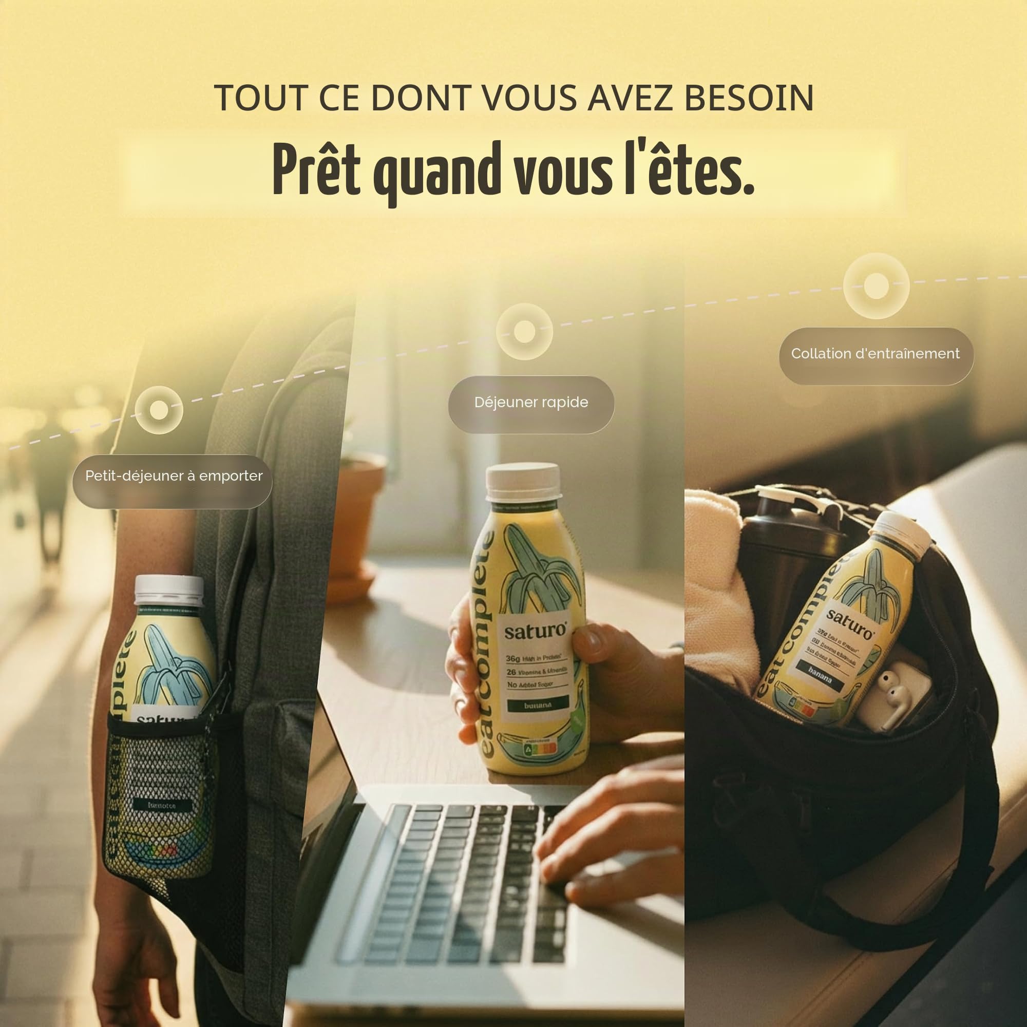 Saturo Substitut de Repas Complet, Pack Test, Prêt à Consommer Riche en Protéines, Vitamines et Minéraux, Milk-Shake/Smoothie, 24 x 330 ml
