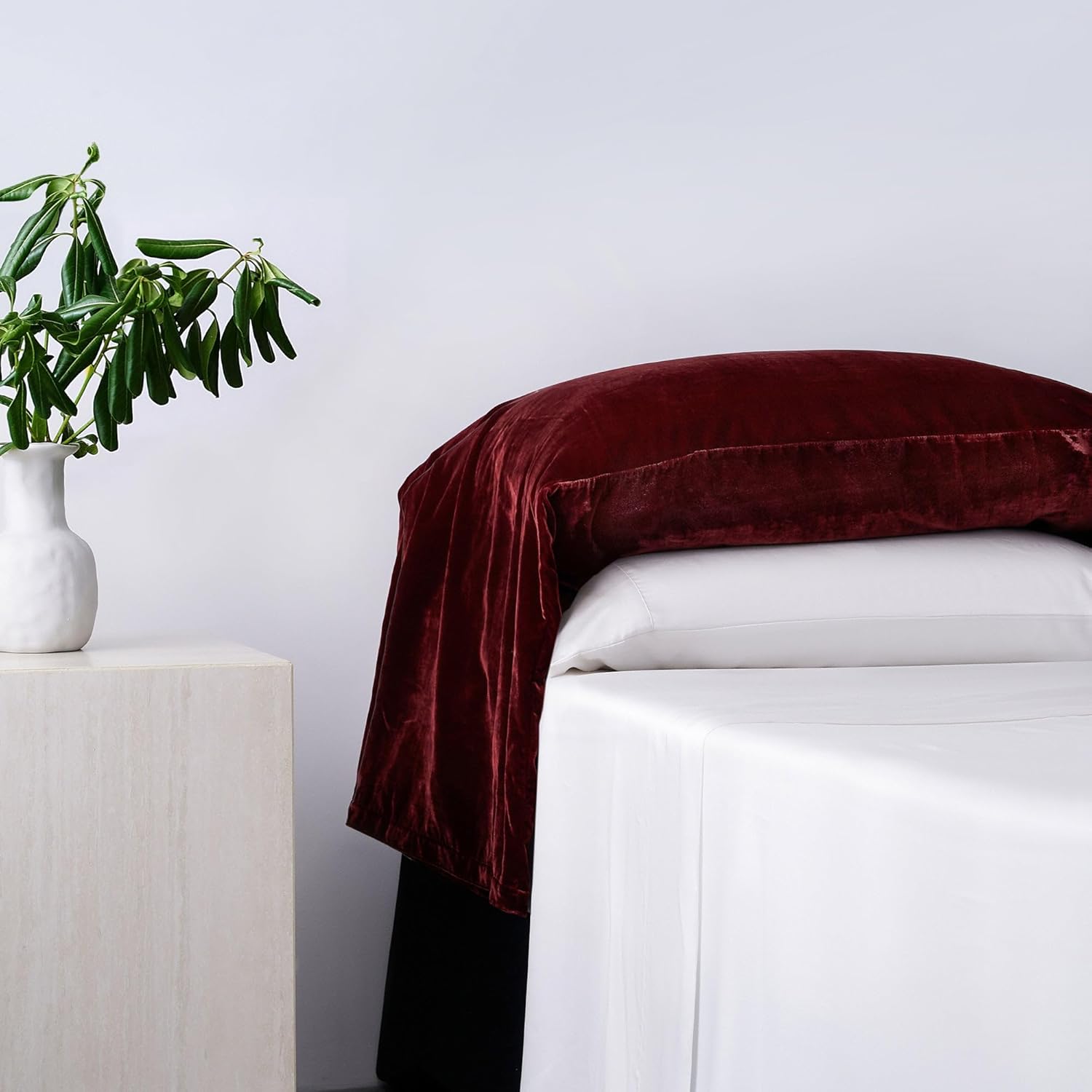 HiEnd Accents Stella Faux Silk Velvet 2 Piece Waterfall Pillow Cover Set, 21x53 inch, Garnet Red, Classic Chic Casual Modern Rustic Romantic Pillowcase Set