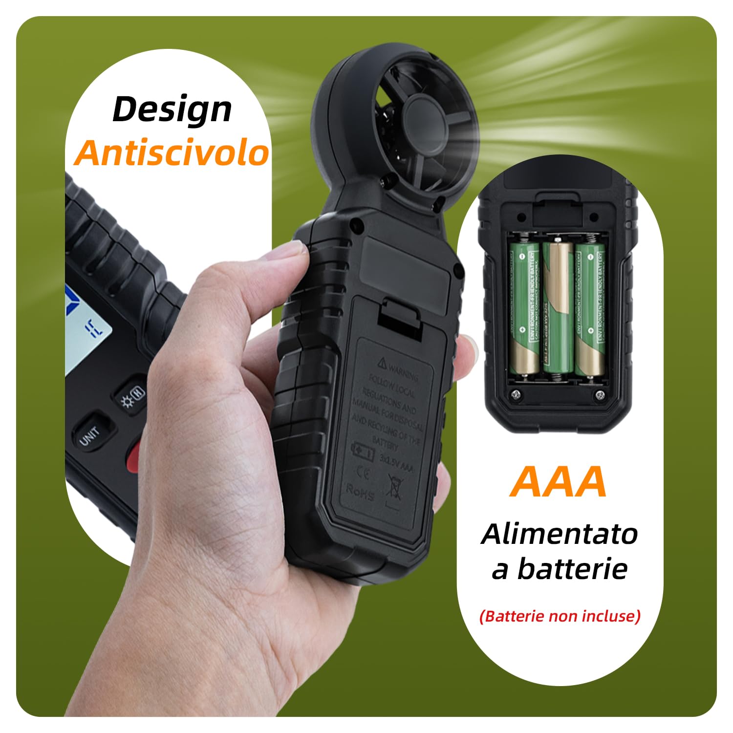 Anemometro Portatile 3 in 1 Misuratore di Velocità del Vento per Esterni Nela Surf Volo