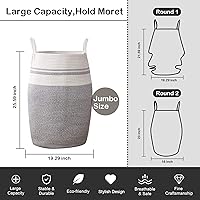 Vista 3 de OIAHOMY Cesta de lavandería tejida de cuerda de algodón grande de 25.6 pulgadas de altura, cesta curva moderna con asas de algodón extendidas