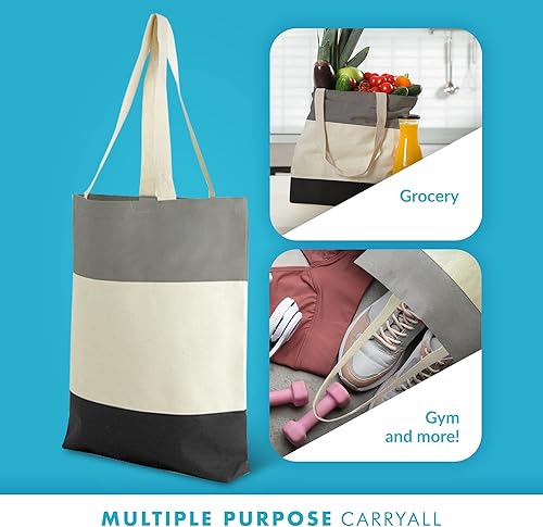 Miniatura 5 de Simply Green Solutions Bolsas de lona de tres tonos, bolsas de tela de algodón personalizables con asas, bolsa de lona lisa cosida y teñida de 3