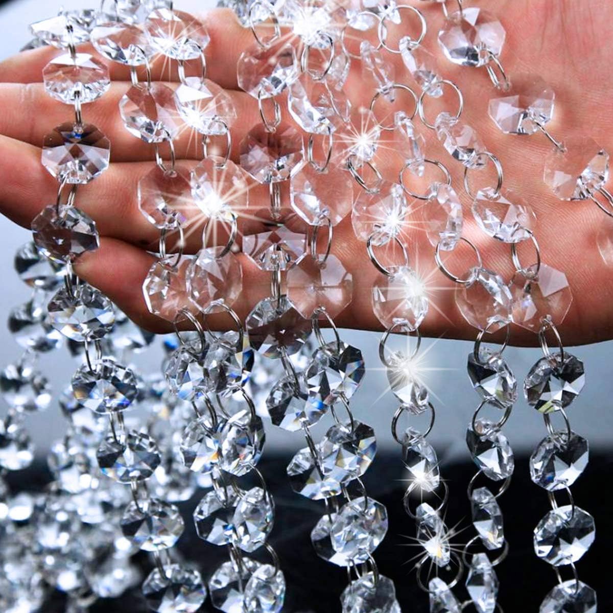 12 Strands 39.4 Feet Magnificent Crystal Gems Beads, Clear Strands Garland Bead Chandelier Lamp Chain for Wedding Party Tree Garlands Decoration and DIY Jewelry Making