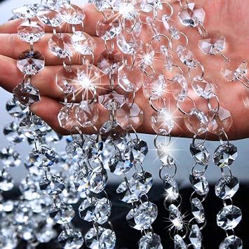Kmiles 6 Strands 19.7 Ft Crystal Glass Bead Garland, Clear Octagon Beads, Sparkling Chandelier for Wedding Christmas Tree Party Centerpiece Decor
