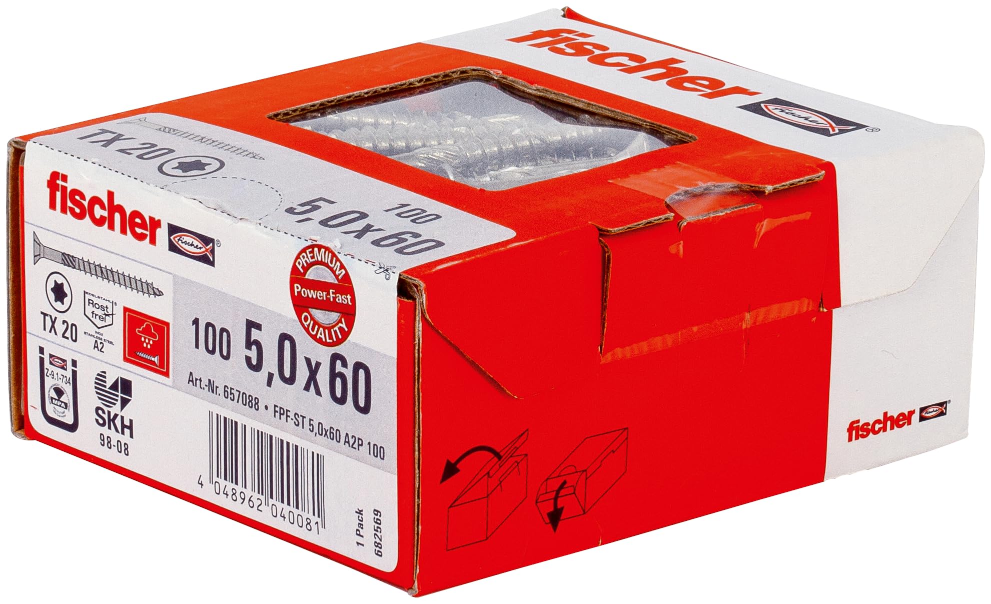 Fischer Power-Fast 5 x 60 Countersunk A2 TG TX, 657088