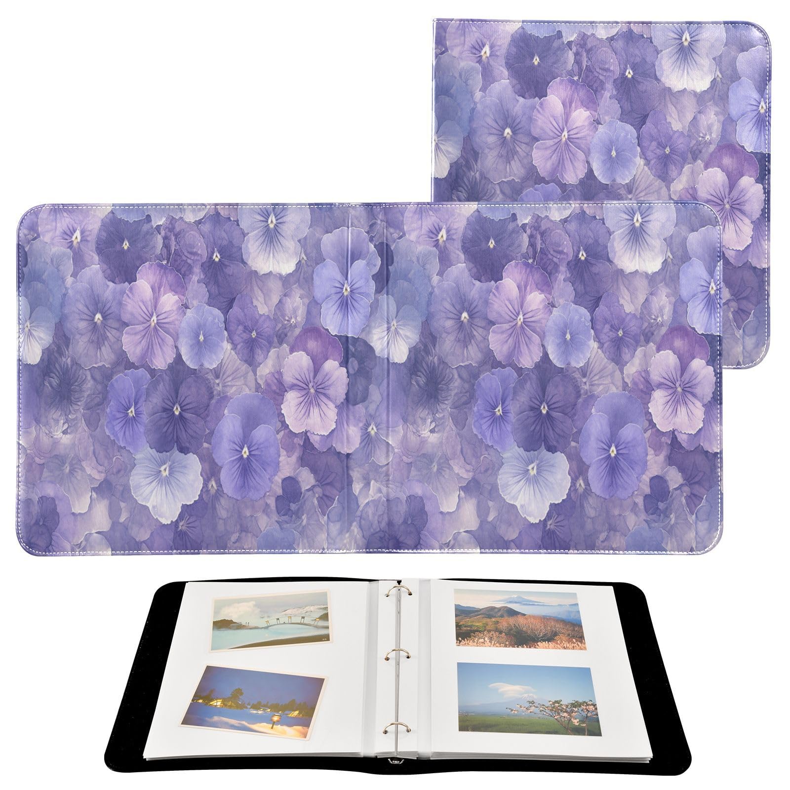Kigai Purple Flowers Photo Album Self Adhesive Scrapbook Album Leather Cover DIY Picture Scrap Book with 20 Adhesive Sheets, 11.8x24x0.8 inch