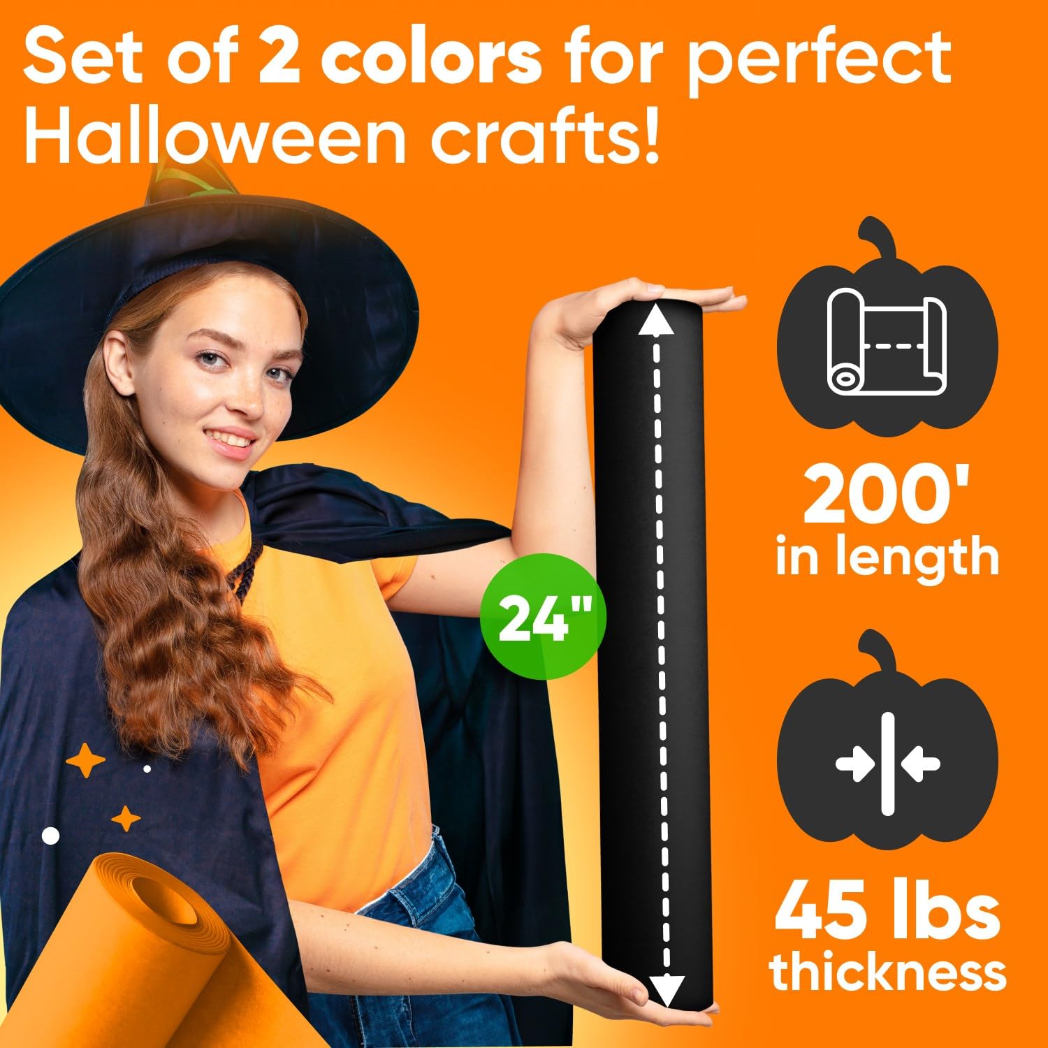 Paclord 61 cm x 3048 cm (30 m) zestaw rolek papieru kraftowego na Halloween, 20 kg, pomarańczowy, czarny papier kraftowy, wyprodukowano w USA, kolorowy papier do majsterkowania, szkoły, pakowania