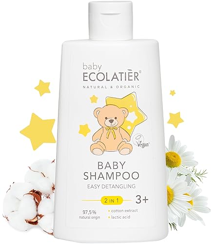 Champú y gel de baño para niños 2 en 1, fácil de desenredar 3+ - Sin desgarros, hipoalergénico, 97.5% natural, vegano cuidado suave para el cabello