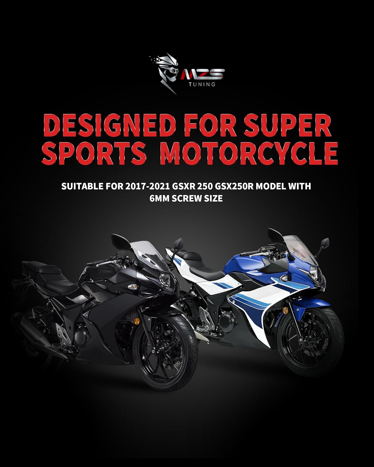 MZS Racing Motorcycle Mirrors, Fairing Rearview Side Mirror Adjustable Black Accessories Compatible with GSXR 250 GSX250R 2017-2021