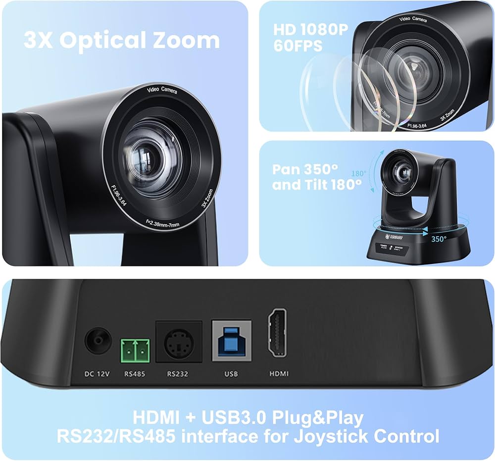 Amazon.com: TONGVEO 3X Optical Zoom PTZ Camera HDMI USB 3.0 1080P