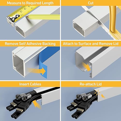Miniatura 6 de D-Line Canaleta de cables de 32.8 pies, cubierta de cable autoadhesiva, oculta y protege los cables de la superficie, se puede pintar, 10 x 1