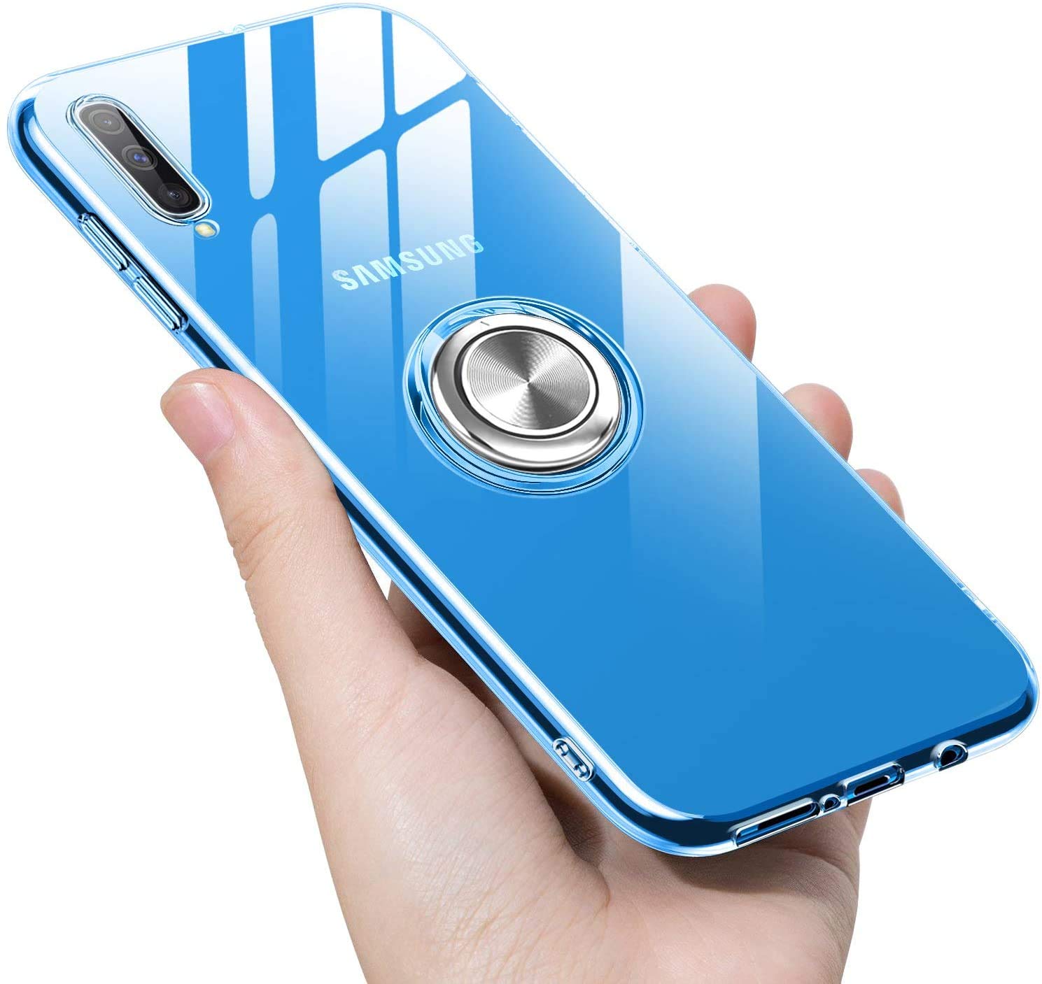 Funda Samsung Galaxy A50 Galaxy A30S de 6,4 pulgadas con anillo, carcasa antigolpes transparente de silicona suave TPU flexible, soporte para coche magnético – Transparente