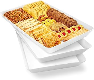 WOWBOX 3 pcs Serving Tray for Entertaining, Serving Platters for Fruit, Cookies, Dessert, Snacks, Reusable Plastic Trays for Serving Food and Pantry Organization in Kitchen & for Parties