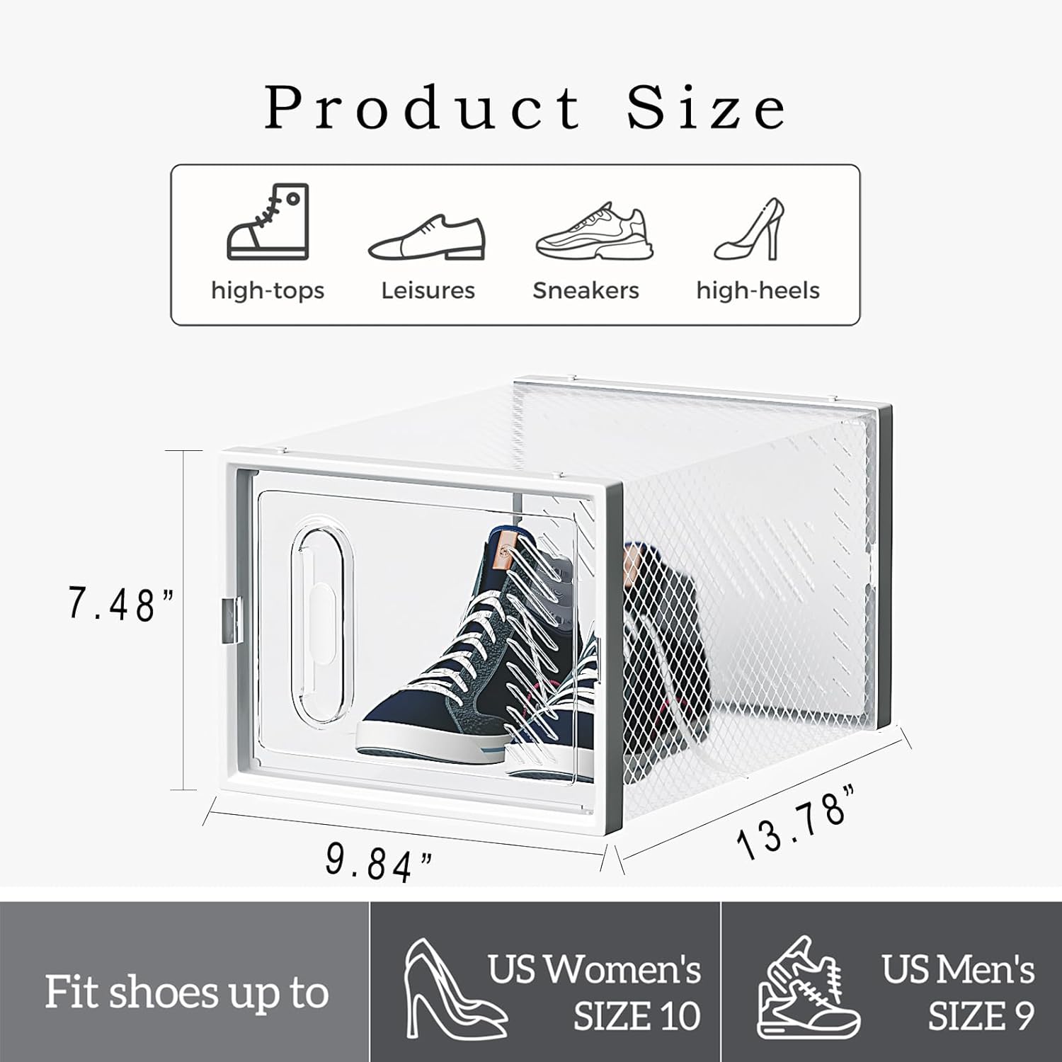 12 Pack Shoe Boxes Clear Plastic Stackable Storage Organizer with Door, Shoe Rack for Sneaker Boot Container, Portable Versatile Cabinet Bins Fit up to US Size 10, Space Saving (White)