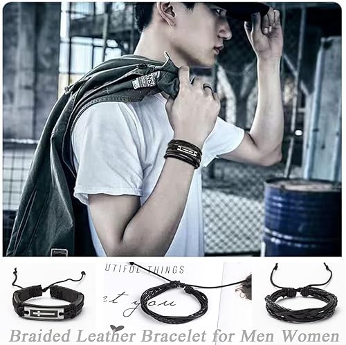 Miniatura 2 de MOZAKA 27 pulseras de cuero trenzado para hombres y mujeres pulseras étnicas tribales pulseras de cuero tejidas pulseras de amistad ajustables Metal