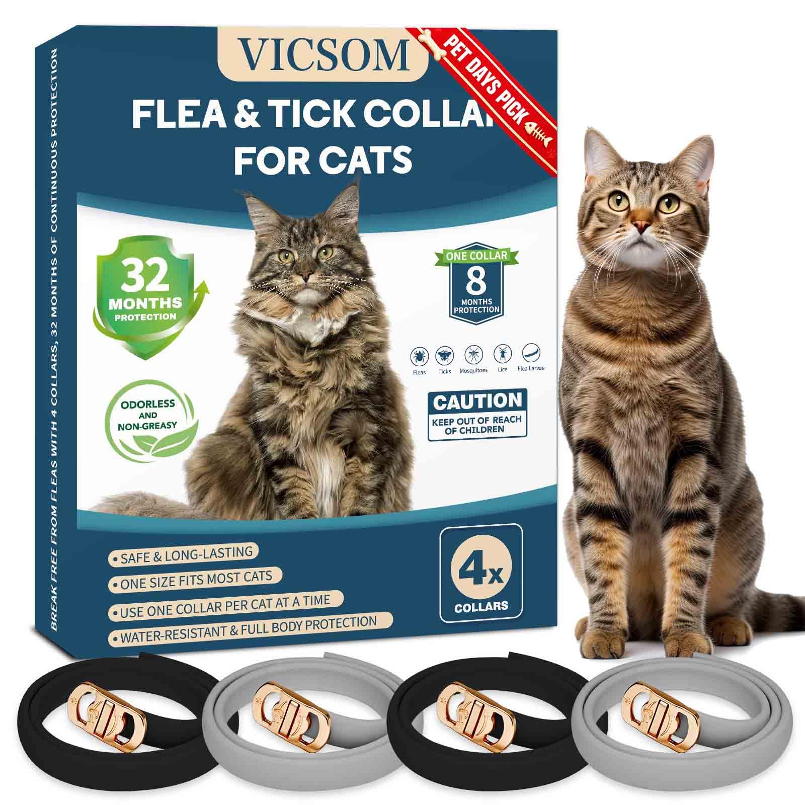 VICSOM 4 Pack Flea and Tick Collar for Cats