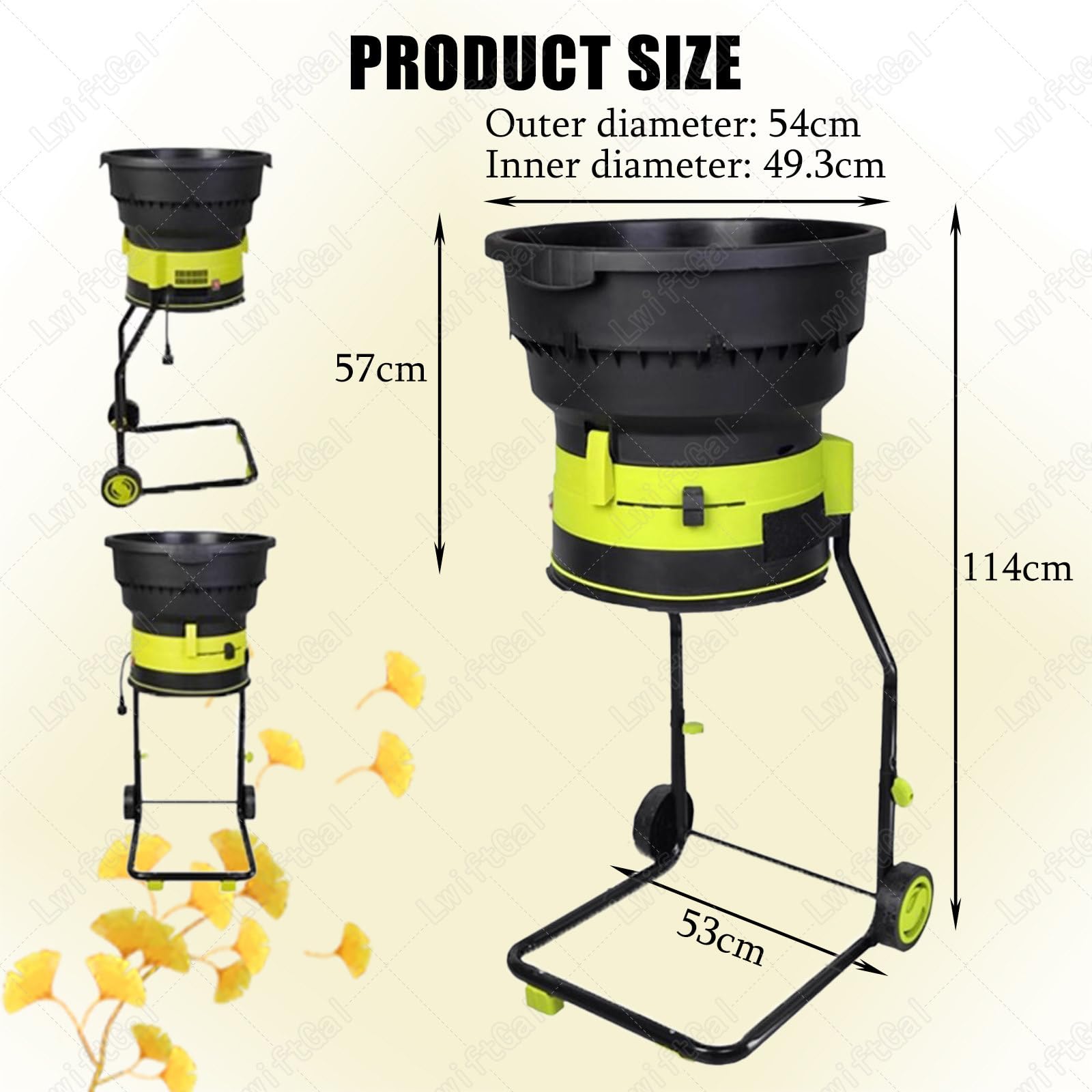 Trituradora de abono de hojas, desfoliador eléctrico de 2500 W, trituradora de jardín de 8000 rpm con ruedas y bolsas de almacenamiento para limpieza de patio