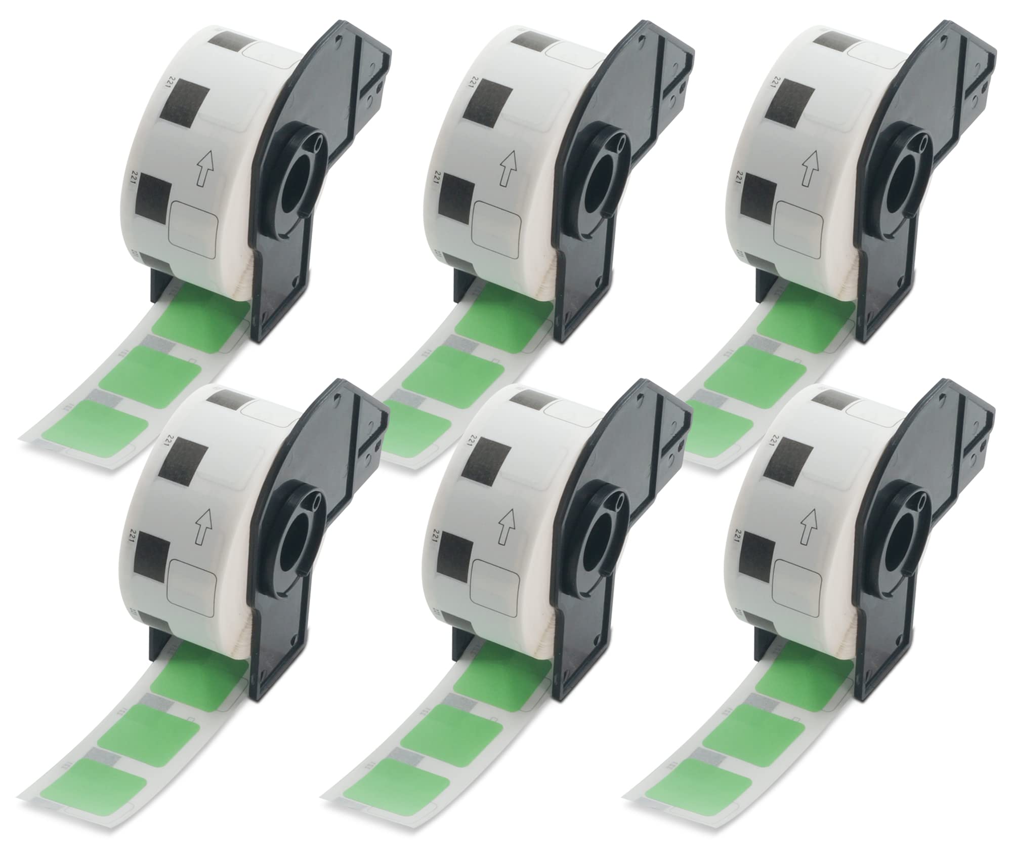 BETCKEY - Etichette quadrate di ricambio per Brother DK-1221 (2,3 x 2,3 cm), compatibili con stampanti Brother QL [6 rotoli/6000 etichette, verde]