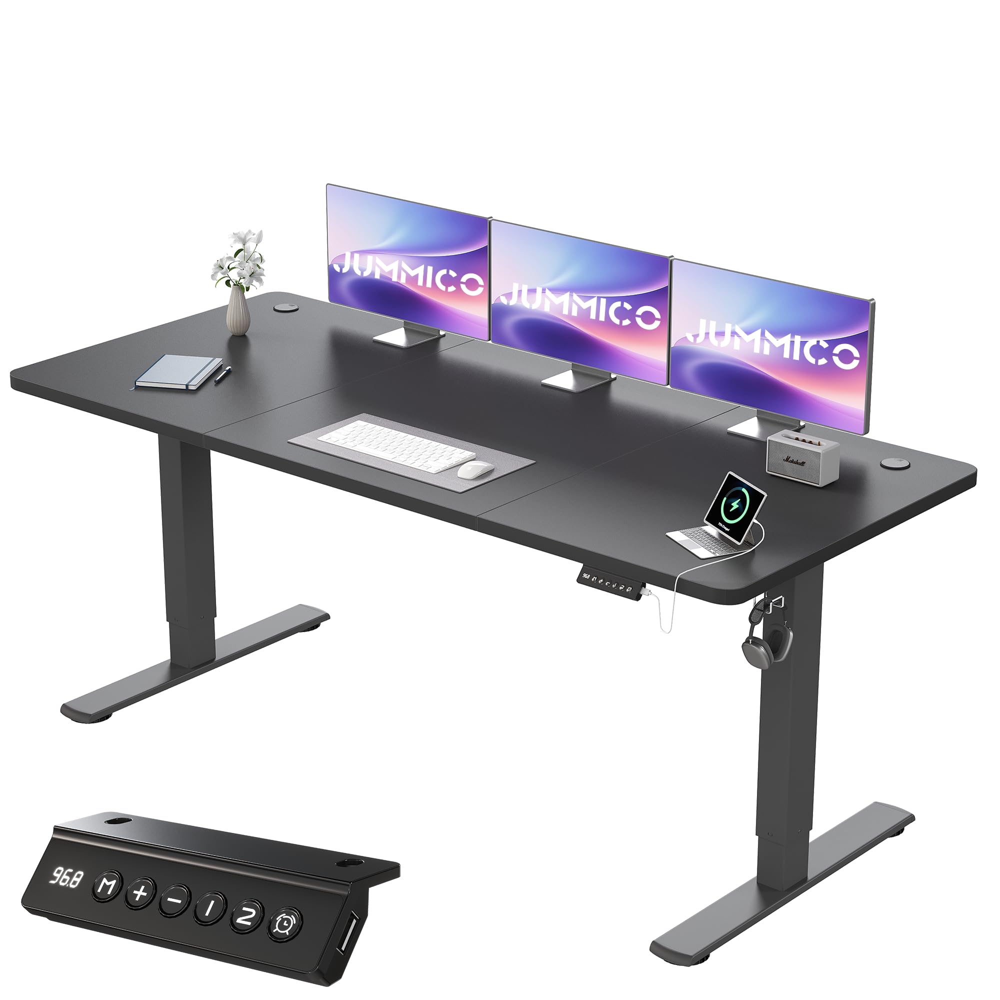JUMMICO Electric Desk Standing Desk Height Adjustable Desk 180x80cm CarbonBlack