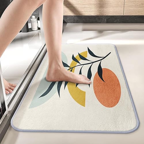 Tapete de baño abstracto de imitación de cachemira, 17 x 30 pulgadas, plantas naturales, bohemias, tapete decorativo para el hogar, parte trasera de