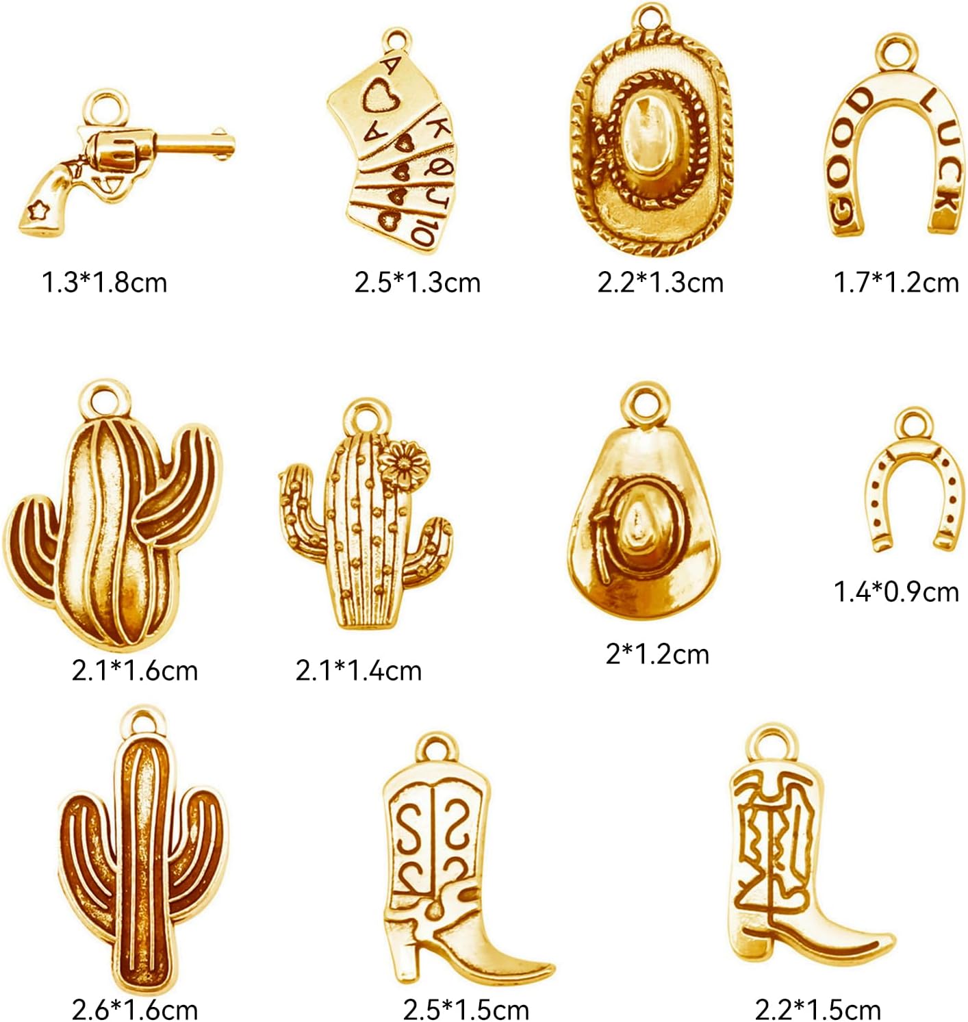 12pcs Western Cowboy Cowgirl Charms for Jewelry Making Alloy Gold Color Boot Gun Cowboy Boot Hat Horse Cactus Charms Pendants for Bracelet Earrings Necklace Keychain Jewelry Making DIY Crafts - Image 2