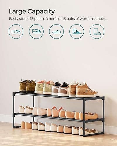 Miniatura 5 de SONGMICS ULSA12BK estante para zapatos, organizador de 2 niveles, estante de almacenamiento de metal, vertical o boca abajo, para 12-15 pares