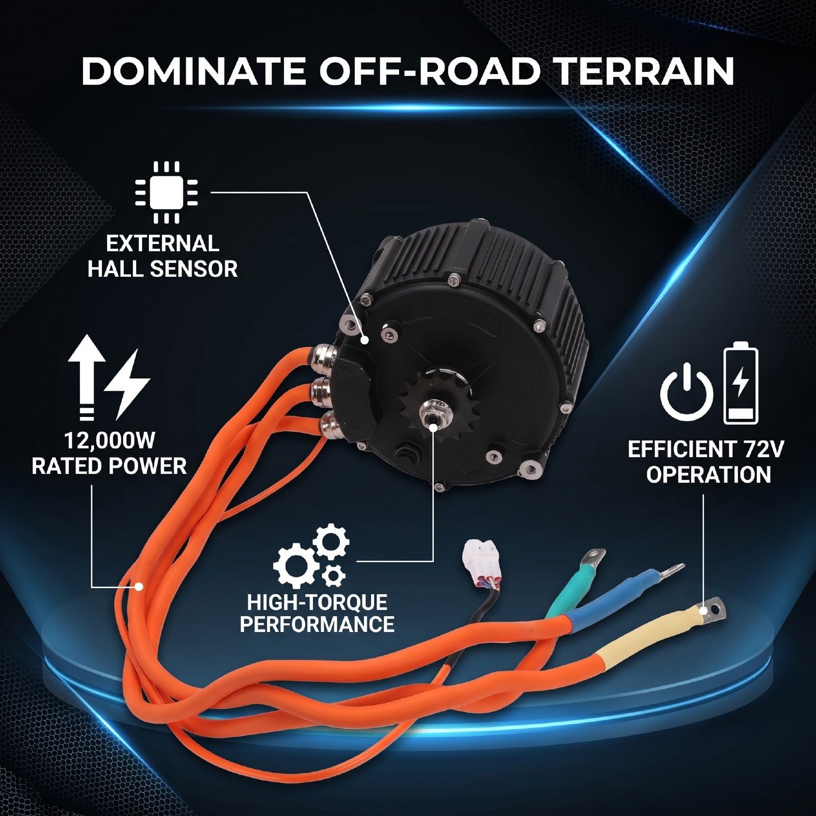 Tbest Moteur Synchrone à Aimant Permanent DK168 60H 72V 12000W, Moteur D'entraînement Central sans Balais de Pointe 20KW avec Capteur Hall, pour Vélo électrique Tout-terrain