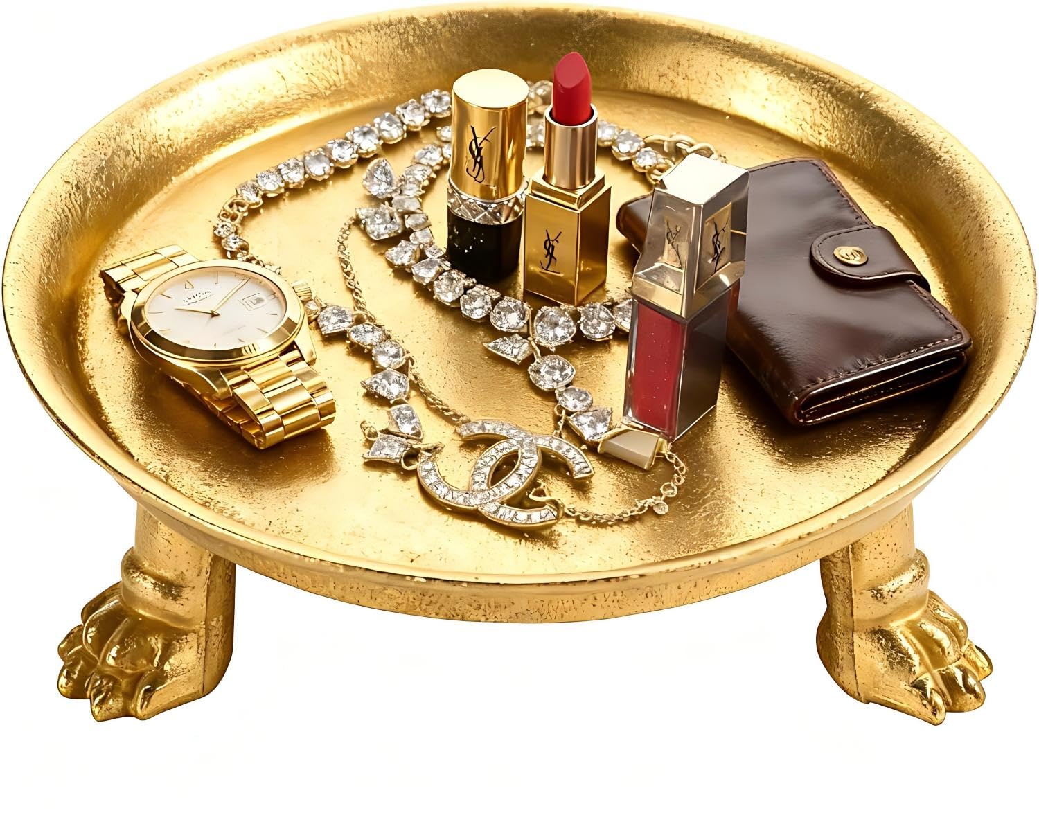 KHTUMEWARE Antique English Brass Clawfoot Metal Candle Dish, 4.5 in (115 mm) Decorative Tray for Tealights, Diffusers & Jewelry - Single Pack in Antique English Brass — KHTUMEWARE