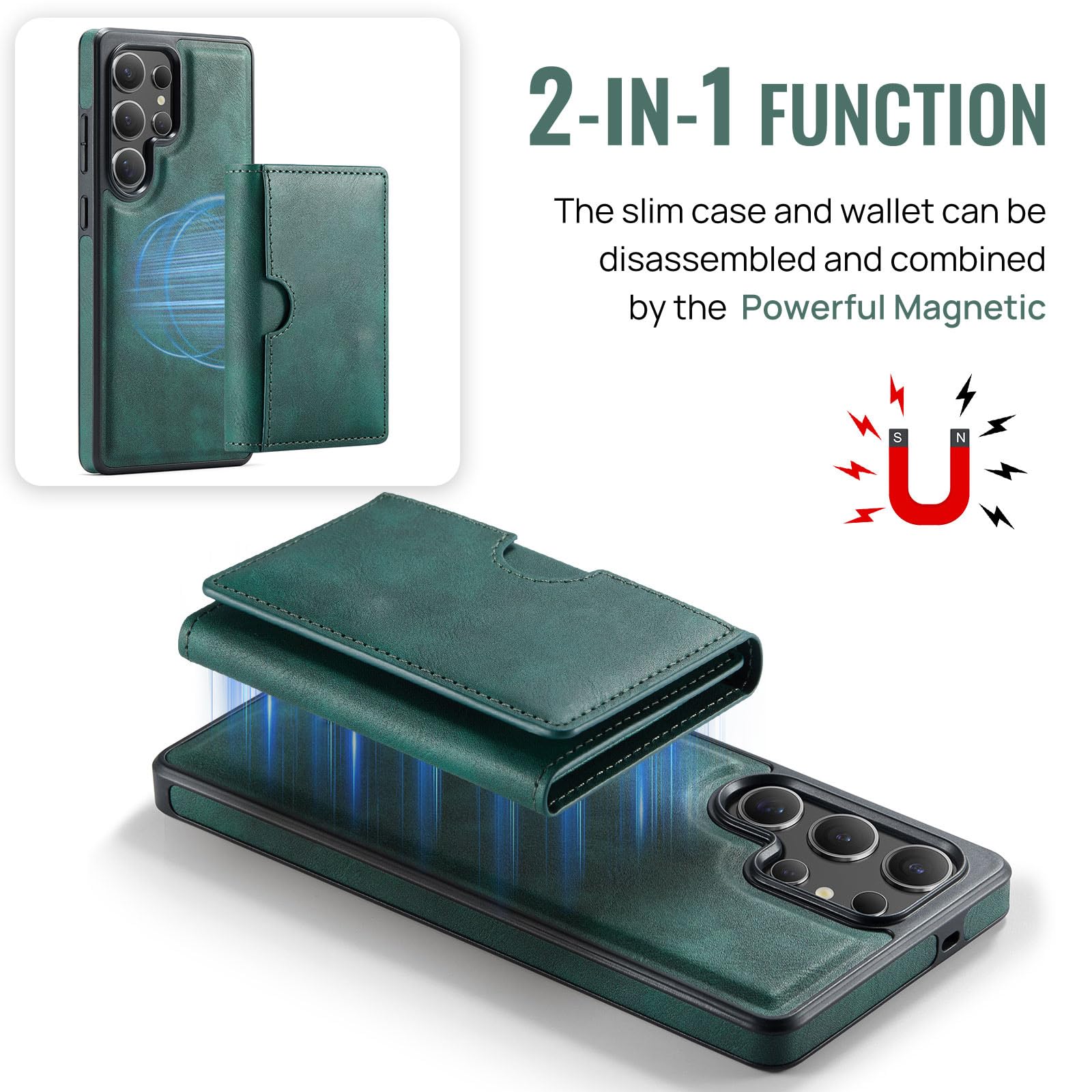 Asuwish Funda para Samsung Galaxy S25 Ultra 5G, cartera magnética, desmontable, con carga inalámbrica y bloqueo RFID, tarjetero de crédito, soporte abatible, soporte rígido, S25Ultra para mujeres y