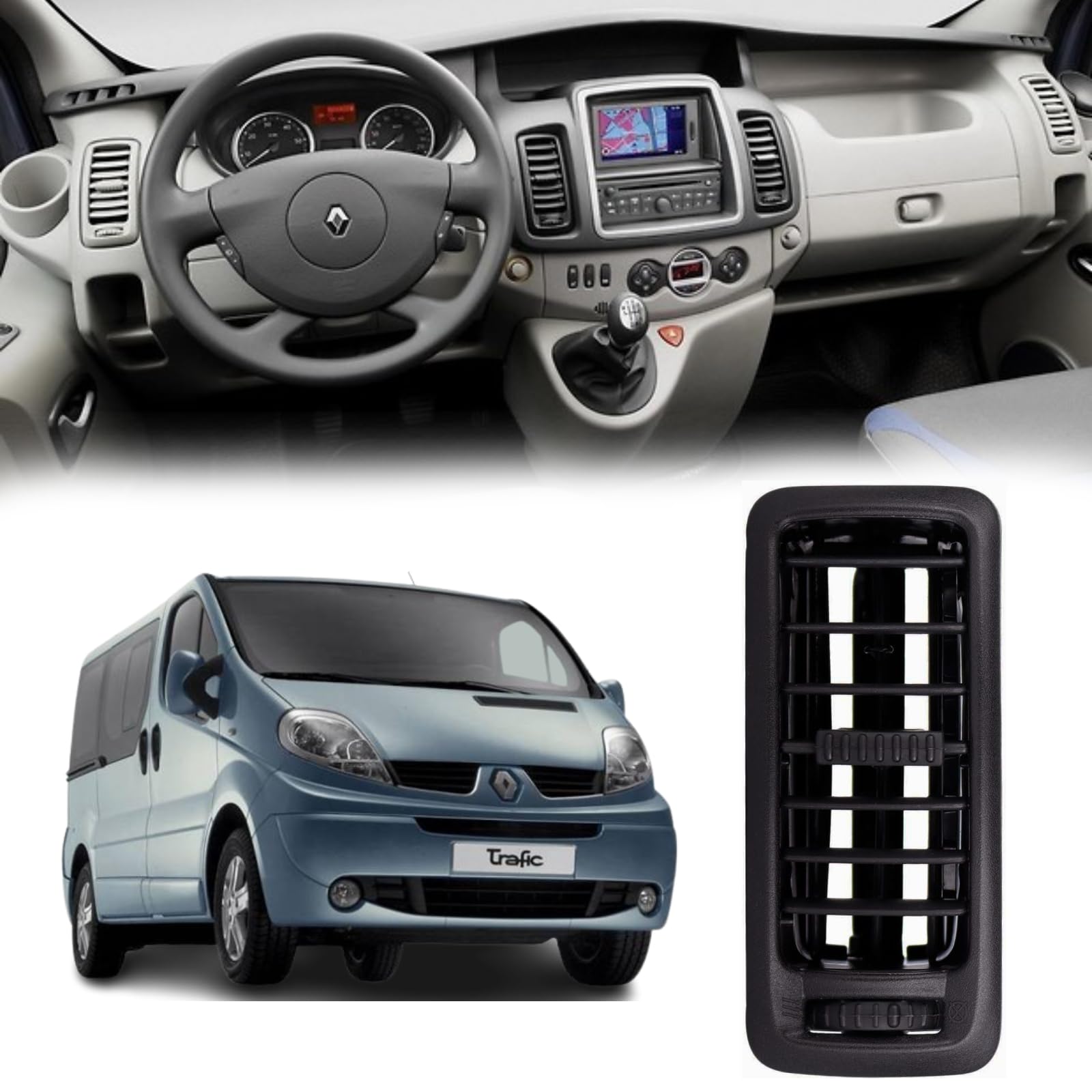 Twowinds - Rejilla de Ventilación Compatible con Renault Trafic II, Opel Vivaro A, Nissan Primastar - Aireador Salpicadero Consola Central - 7701054458 - Difusor Aire, Calefacción, Climatización