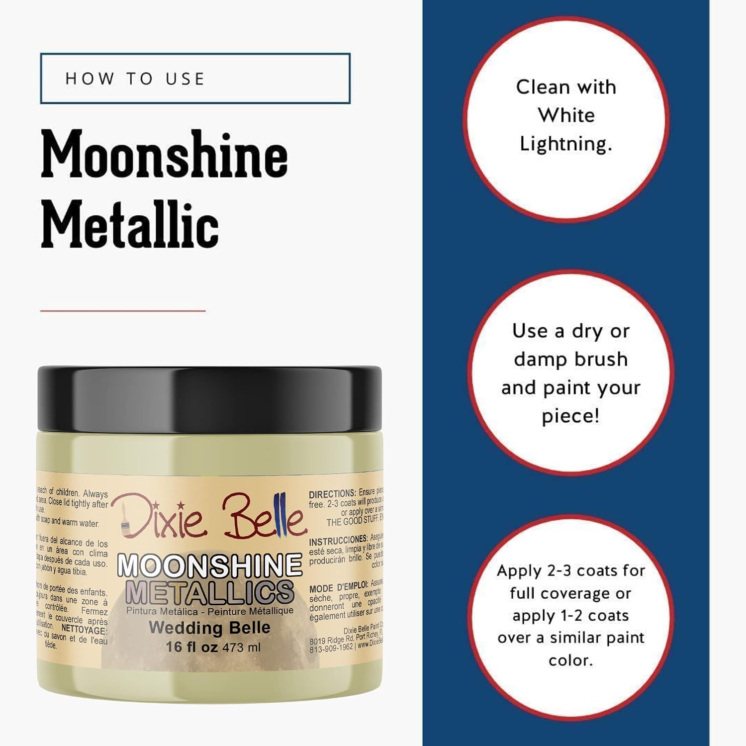 Dixie Belle Moonshine Metallics | Wedding Belle (16oz) | Water-Based Shiny Chalk Mineral Paint | Metallic DIY Furniture Paint
