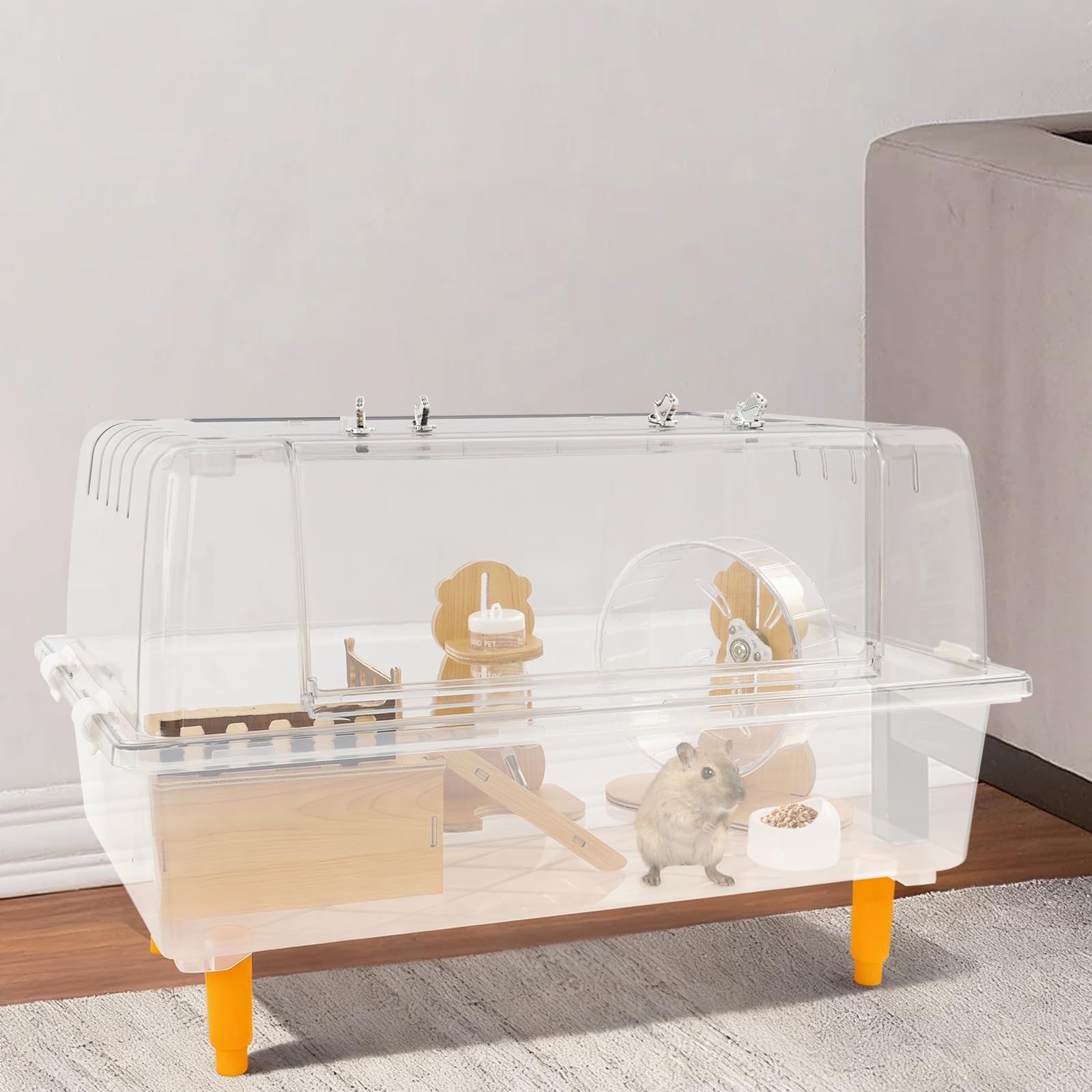 Jaula para hámster, 60 x 38 x 32 cm, transparente, para hámster, cobayas, erizos