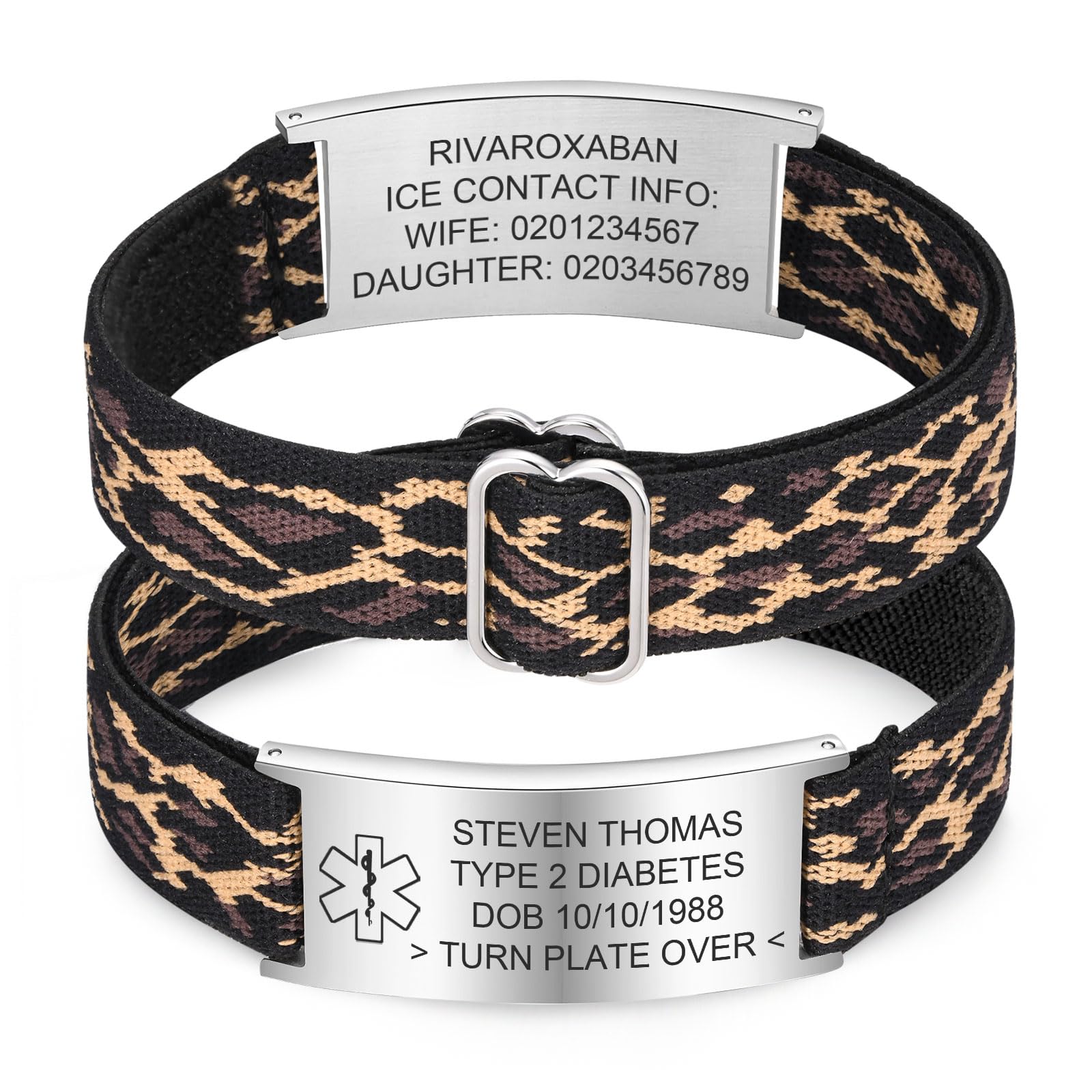 Personalized Medical Alert Bracelet for Men - Customized Elastic Strap Stainless Steel ID Bracelets Engraved Medic Info, Emergency Awareness Medic ID Bracelet for Autism Allergy Diabetic Epilepsy