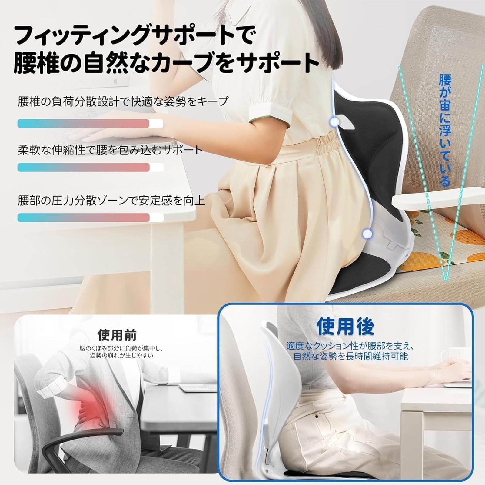Cojín Para Asiento Cojín De Soporte Lumbar | Almohadilla Ergonómica Portátil Para Sentarse En Casa Oficina Coche Sofá Camión Silla De Ruedas Y Viajes