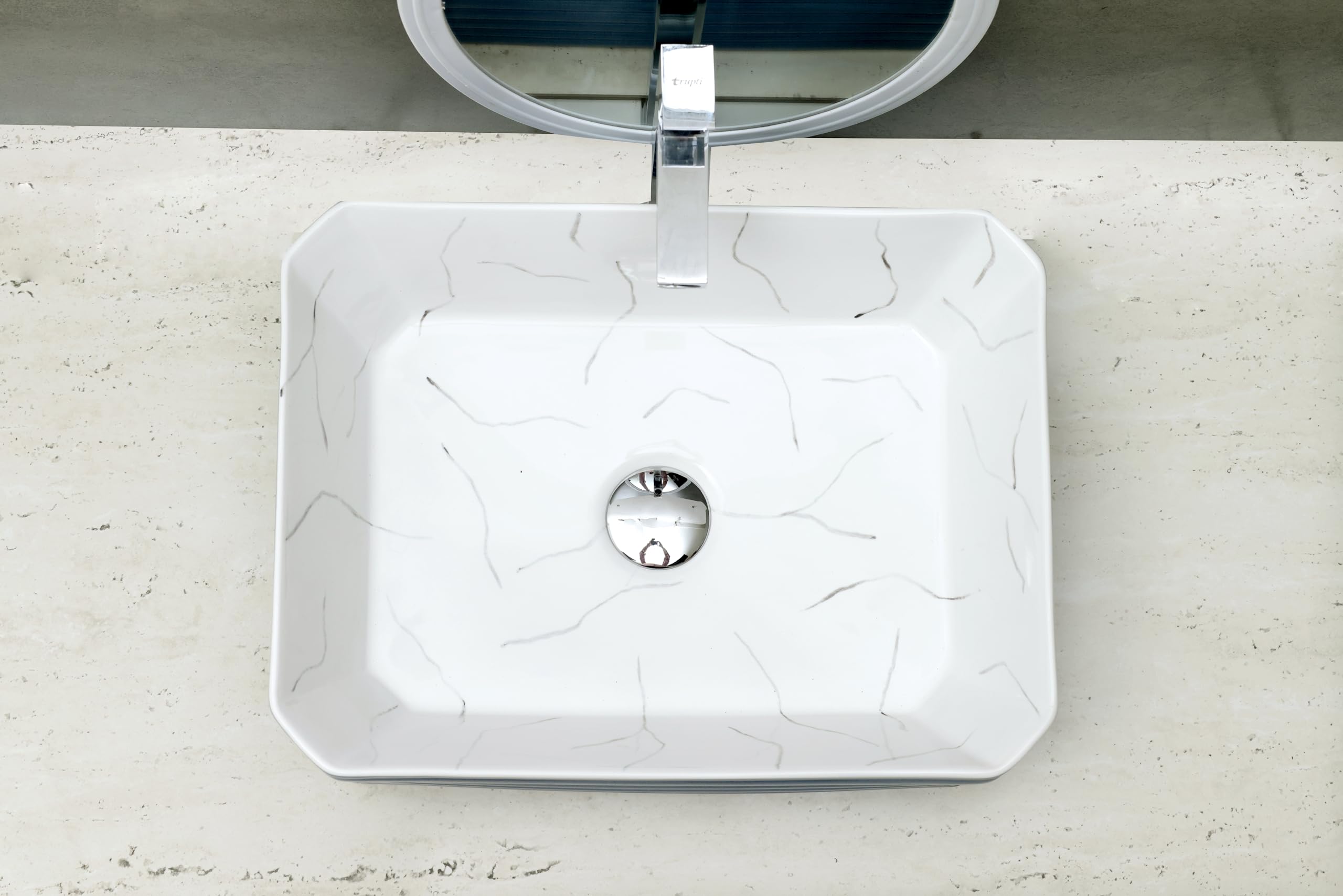 HISRE Table Top Wash Basin For Bathroom | Over Counter Top Wash Basin For Living Room | Washbasin Countertop | Tabletop Ceramic Bathroom Kitchen Sink (18 x 14 x 6 Inch) (Style - 6), photo 4 of 4