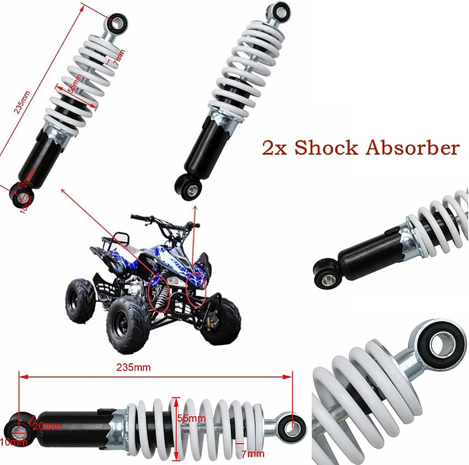 2x 235mm 9.25" ATV QUAD Shock Absorber Rear Suspension Spring Chinese ATV 110cc