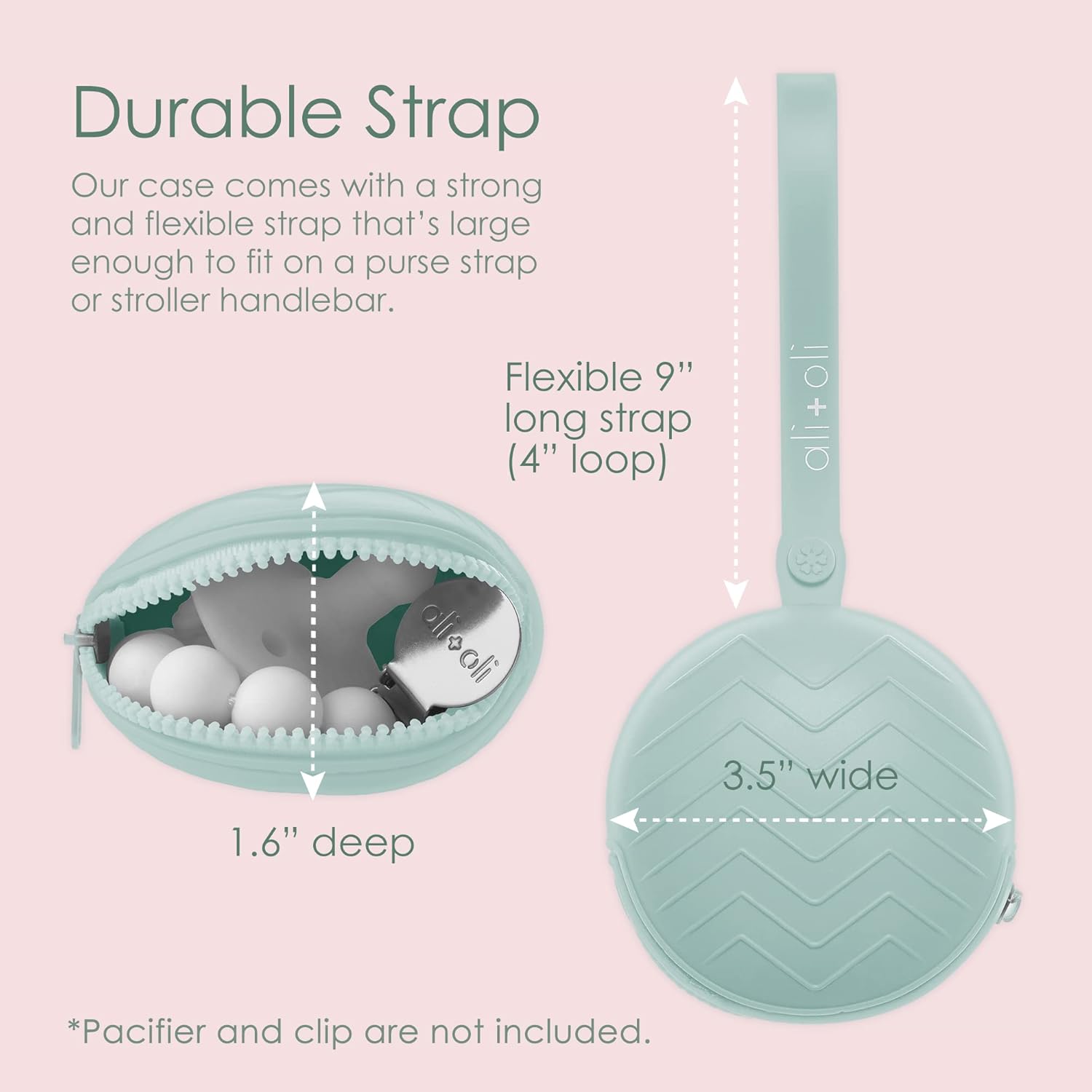 Ali+Oli (Sage Bundle Trio, Army Green Pacifier Case Holder, Sage & Grey (2-pk) Pacifier Set, Silicone Pacifier Clip (White)