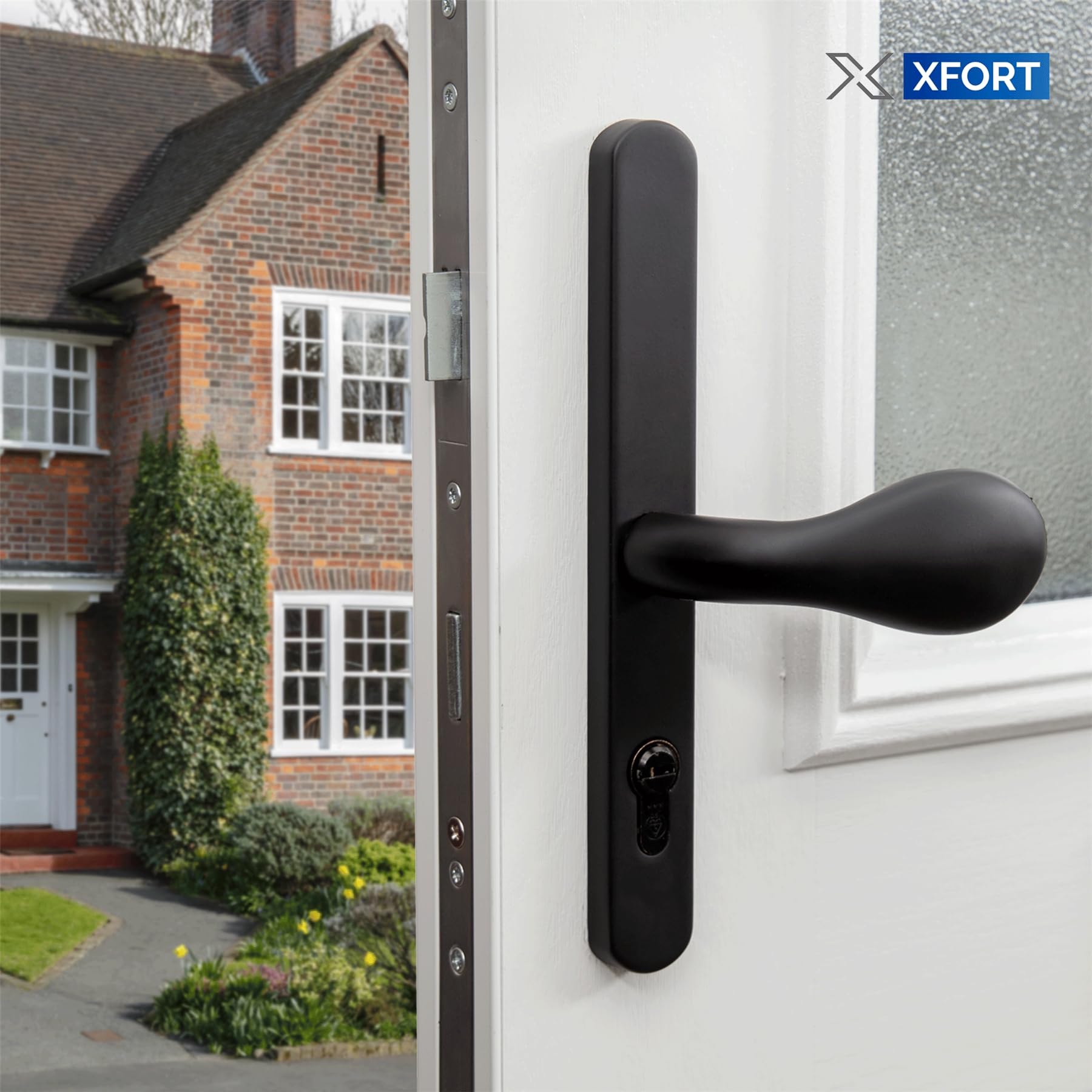 XFORT Uros Black Inline UPVC Door Handle, (PZ 92mm, Screw Hole Distance 211mm, Overall 243mm) Aluminium Lever/Pad UPVC - Image 2