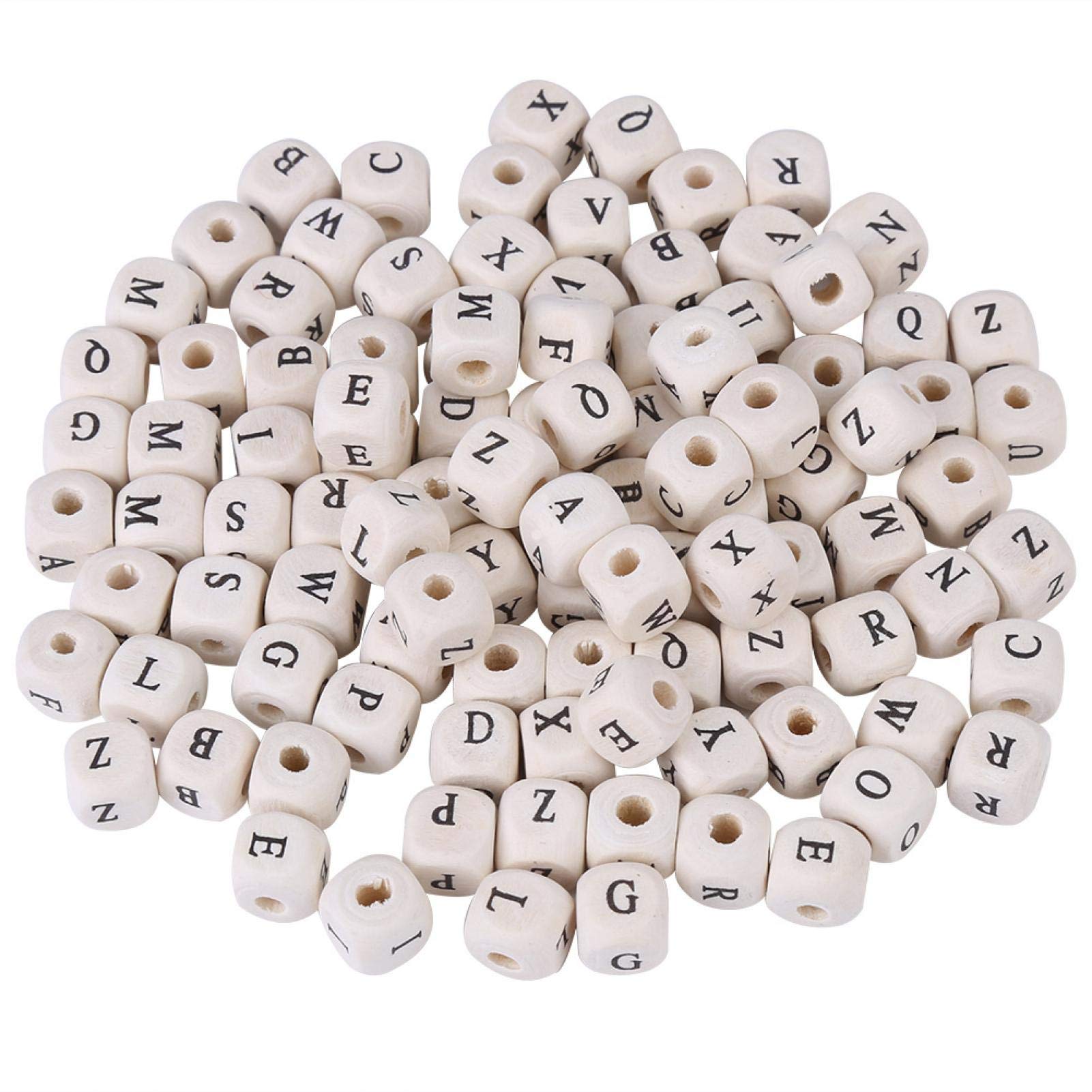 Pssopp Random Wooden Letter Beads 100Pcs Mixed Square Alphabet Beads For Diy Jewellery Making, Threading Craft, Bracelets, Necklaces, Keyrings