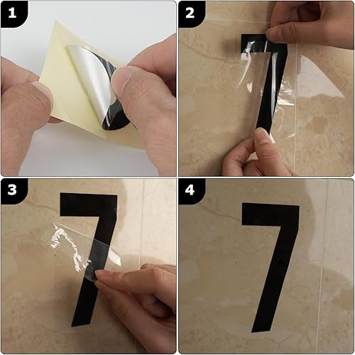 Miniatura 8 de Adhesivo de vinilo reflectante negro con número de 4 x 2 pulgadas, adhesivo autoadhesivo impermeable, letreros de puerta de casa, números de